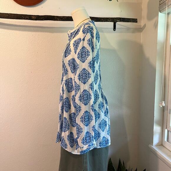 Nanette Lepore Blue Print Lightweight Summer Beach Tunic Blouse Cover Up Size L - Picture 5 of 11